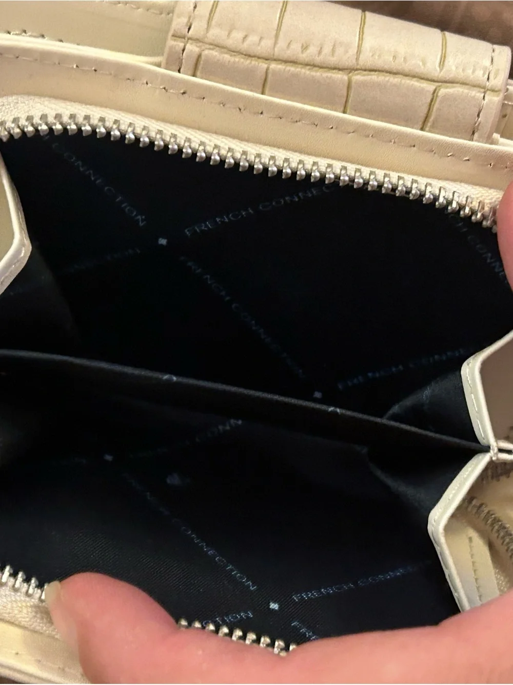 French Connection Cream Croc-Embossed Phone Wallet Case